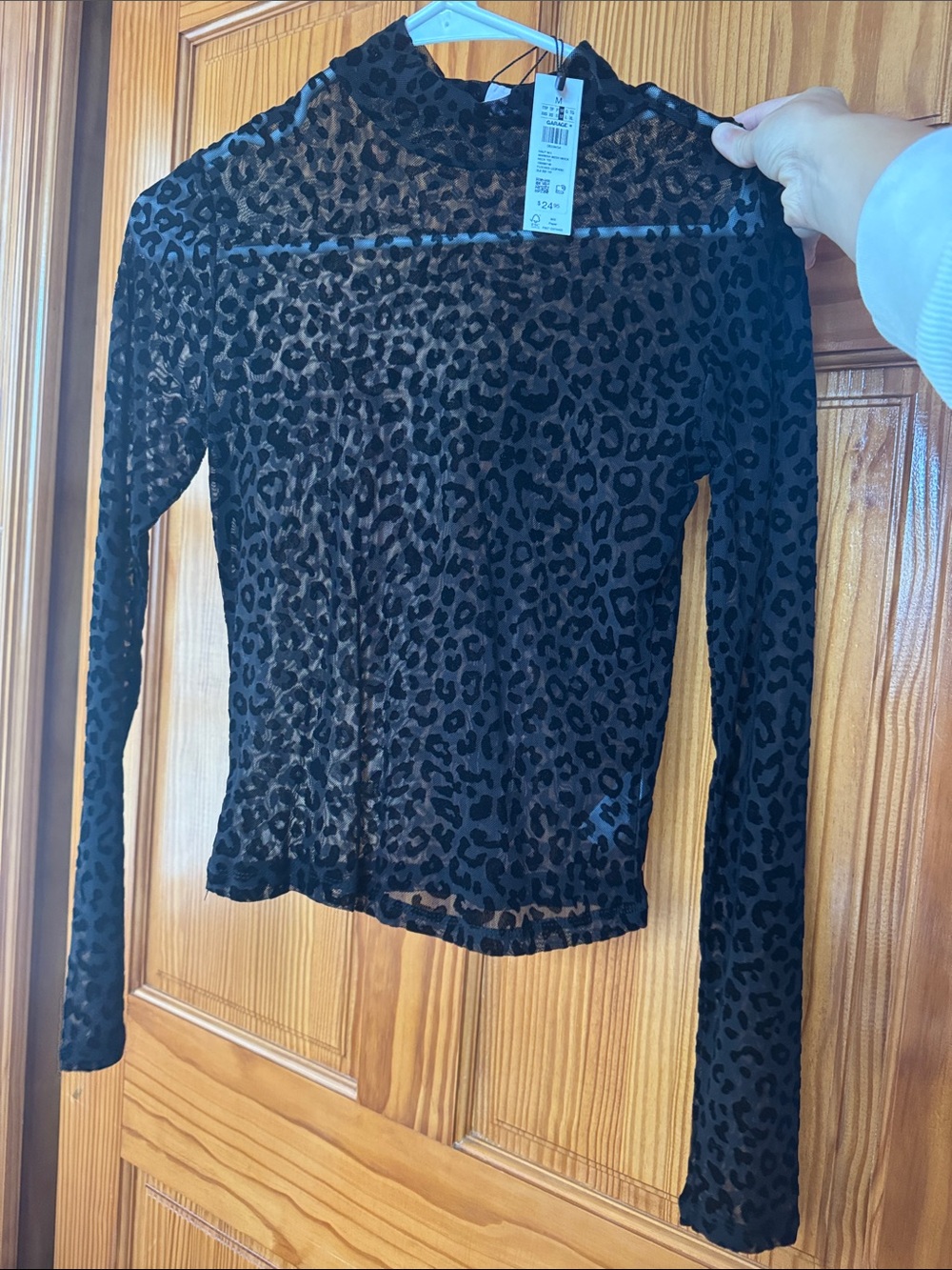 Garage Black Leopard-Print Sheer Long-Sleeve Top